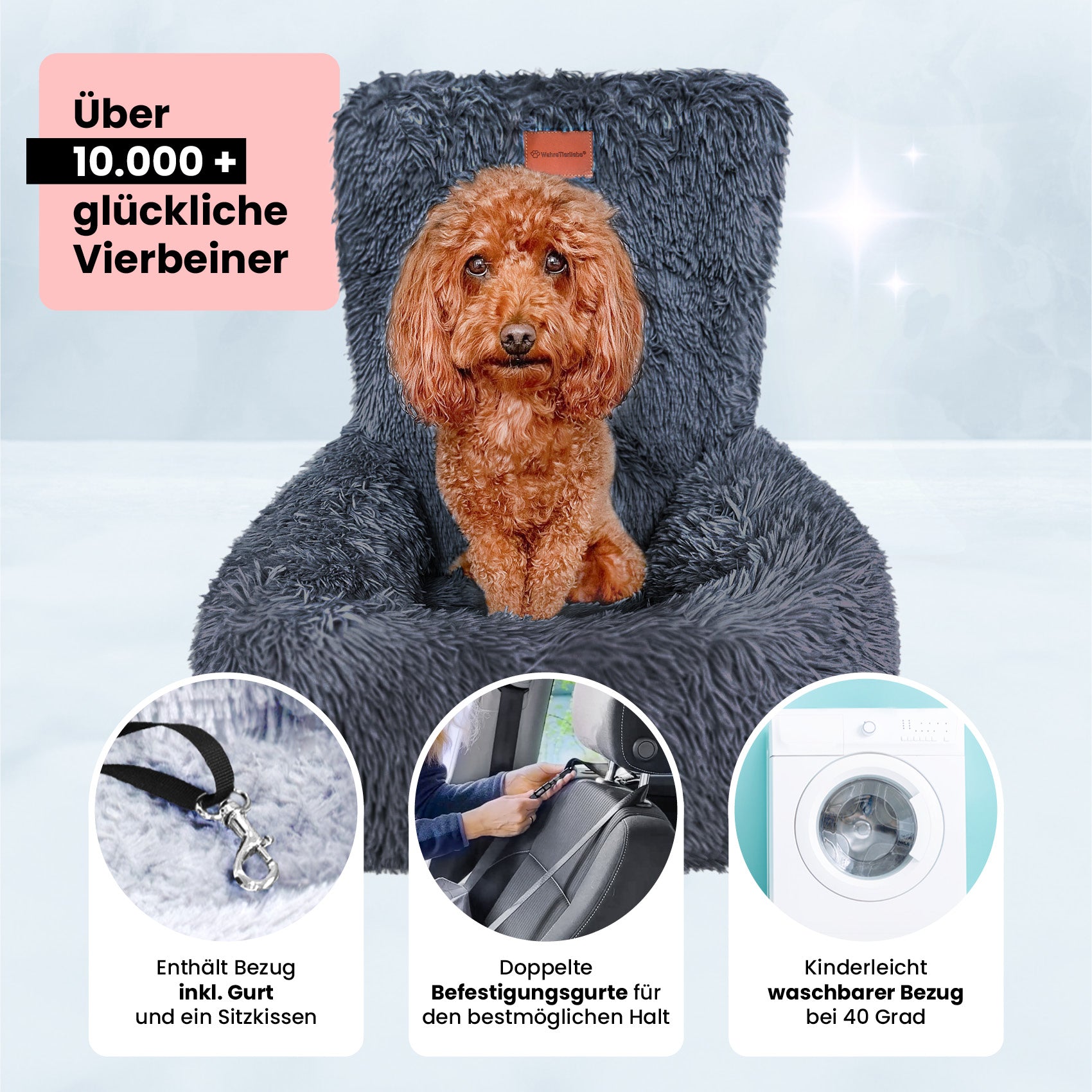 Premium Autositz mit Gurt "Fluffy"