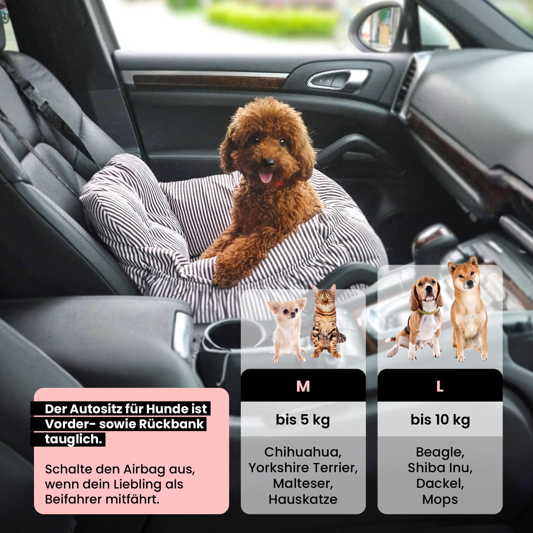 Premium Hunde Autositz inkl. Sicherheitsgurt